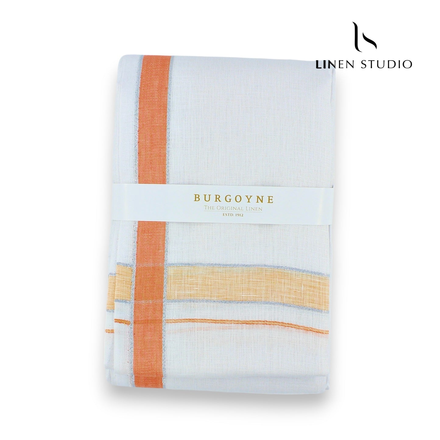 Orange Border - Pure Linen Dhoti by Burgoyne