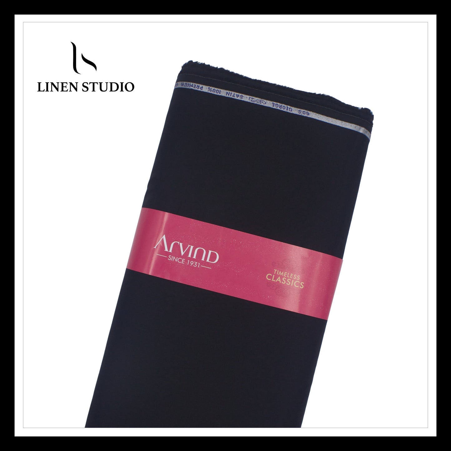 Arvind Jet Black 60's Satin - 100% Premium Cotton Shirting