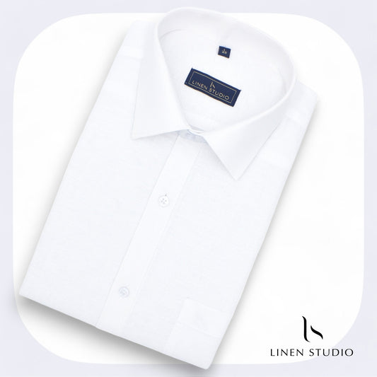 65/35 White Linen Cotton White Readymade Shirt