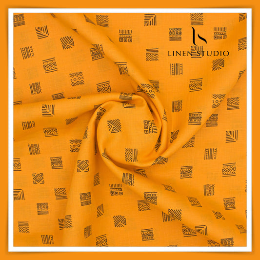 Burgoyne Pure Linen Printed Shirting - Golden Orange