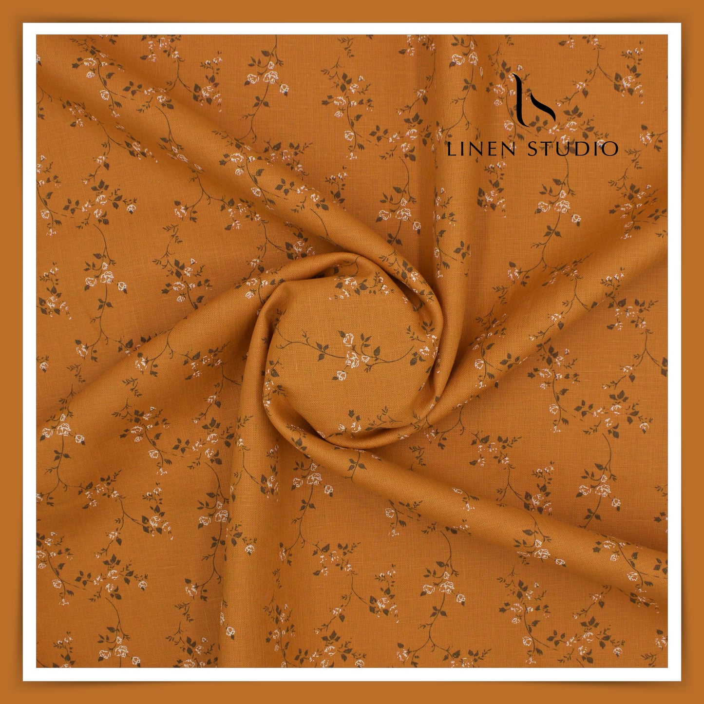 Burgoyne Pure Linen Printed Shirting - Dark Orange