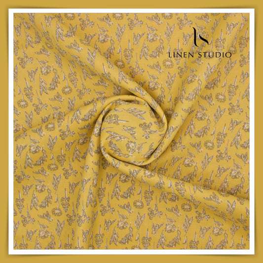 Burgoyne Pure Linen Printed Shirting - Golden Yellow