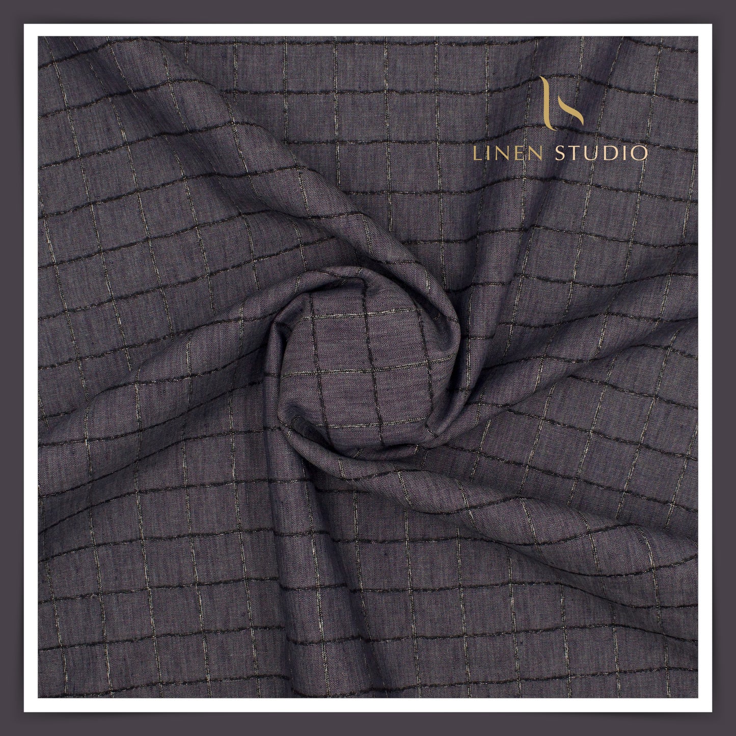 Burgoyne Pure Linen Checked Shirting - Dark Grey