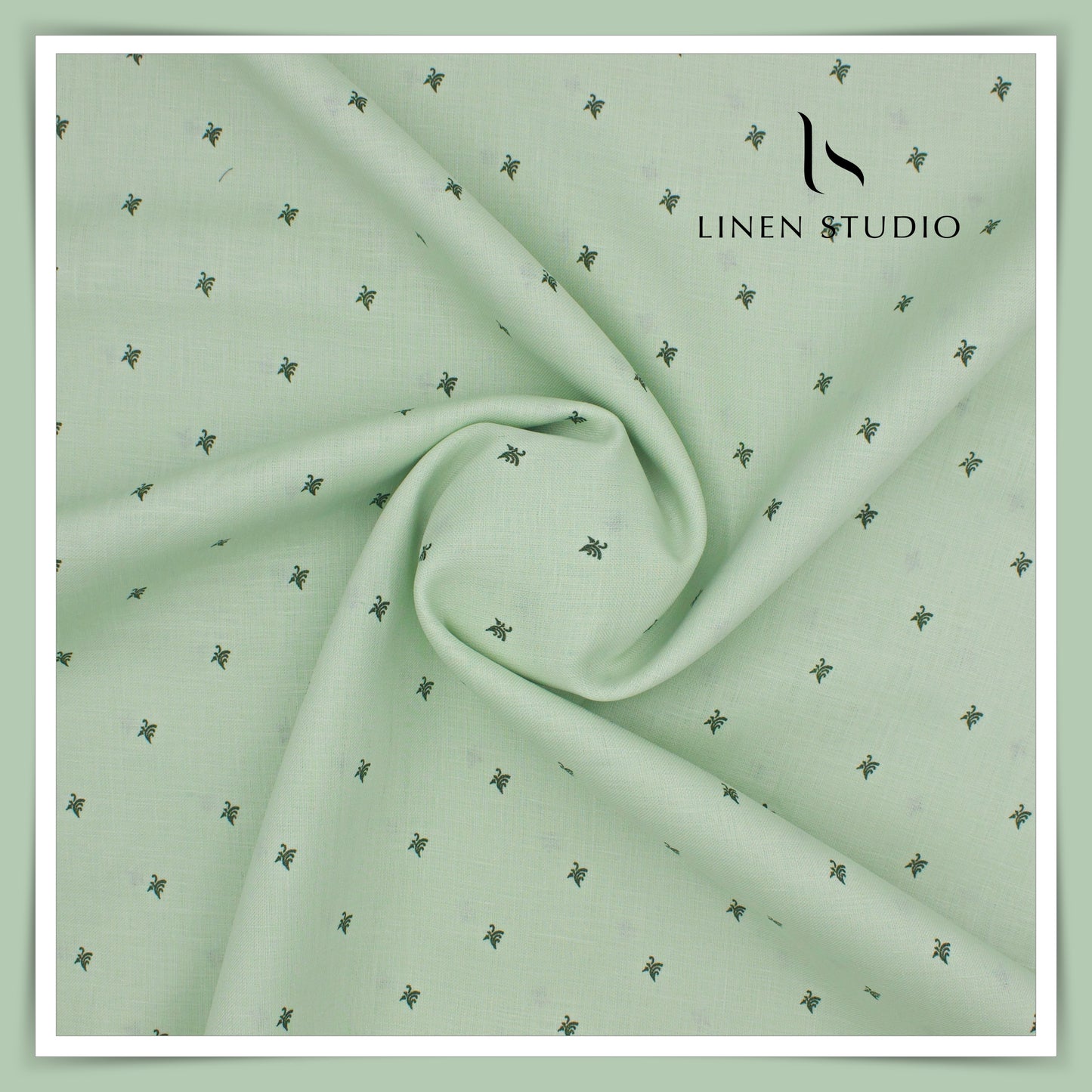 Burgoyne Pure Linen Printed Shirting - Mint Green