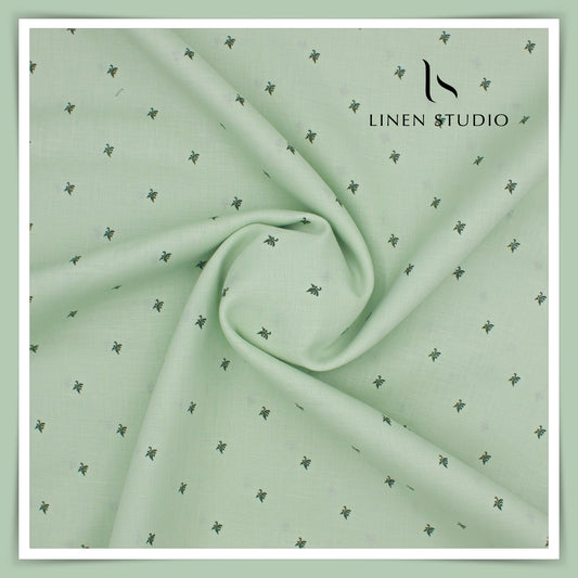 Burgoyne Pure Linen Printed Shirting - Mint Green