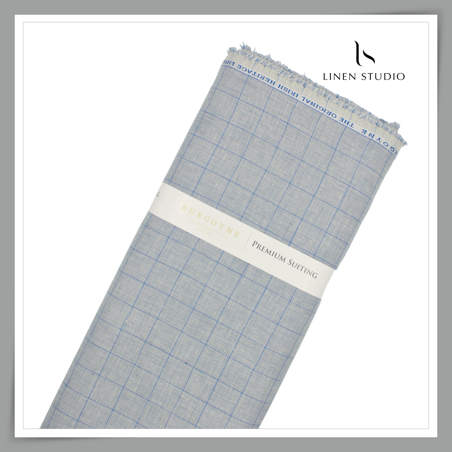 Burgoyne Pure Linen Checks Suiting - Grey with Blue