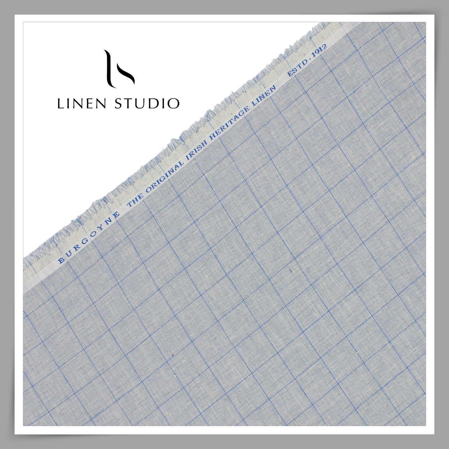 Burgoyne Pure Linen Checks Suiting - Grey with Blue