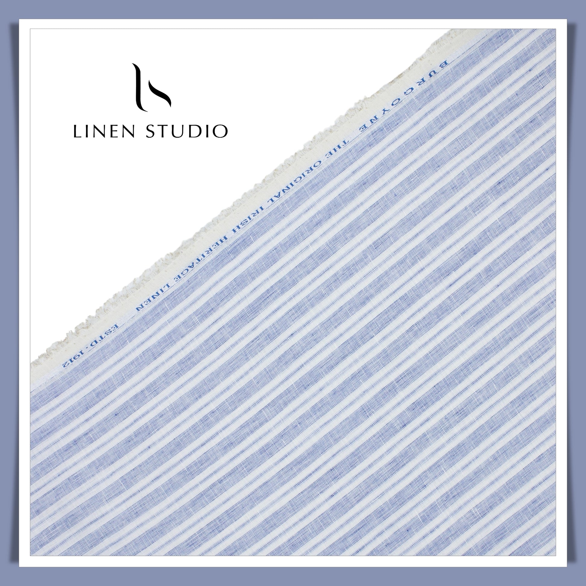 Burgoyne 70 Lea Premium Linen Stripes - White with Blue - Linen Studio