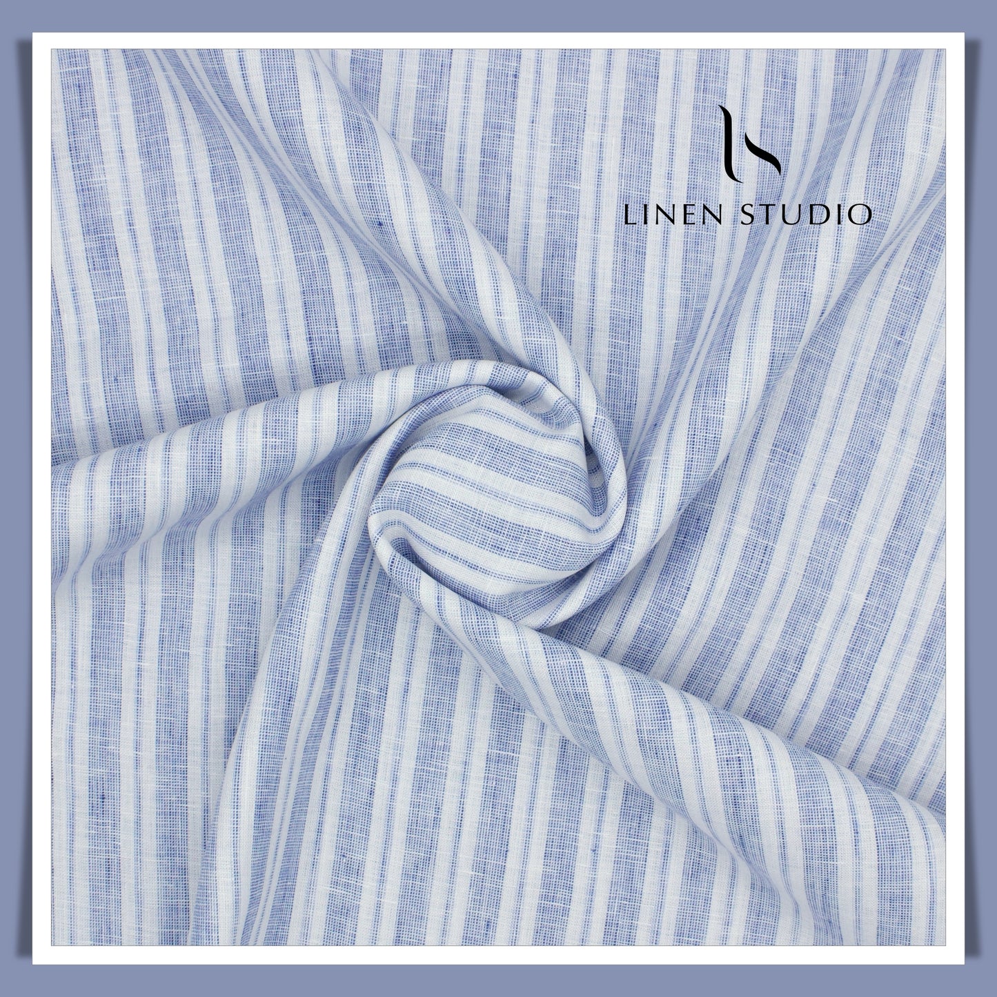 Burgoyne 70 Lea Premium Linen Stripes - White with Blue - Linen Studio