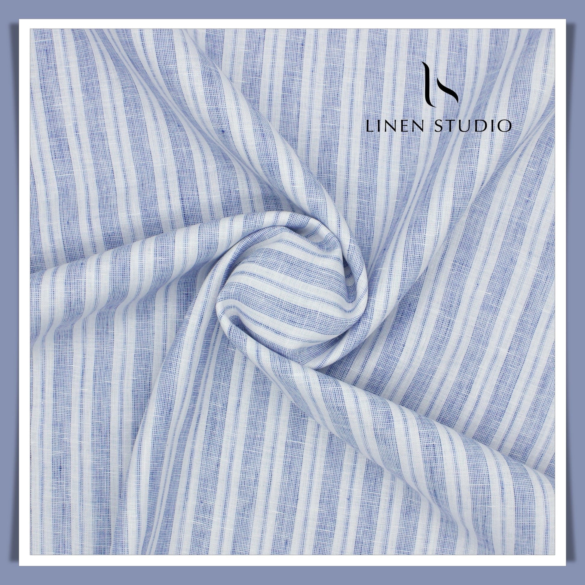 Burgoyne 70 Lea Premium Linen Stripes - White with Blue - Linen Studio