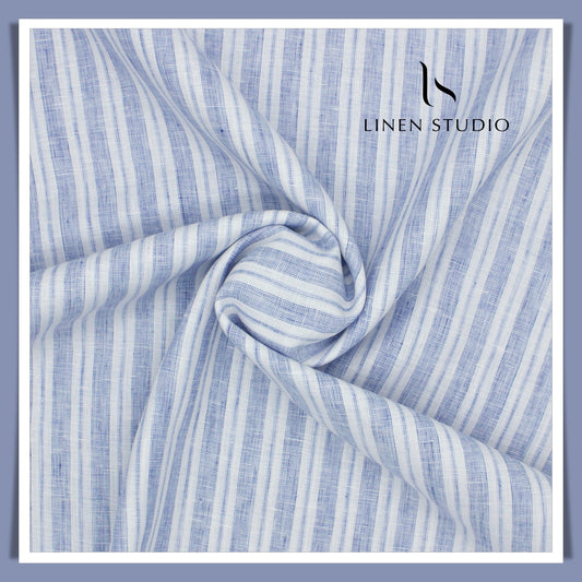 Burgoyne 70 Lea Premium Linen Stripes - White with Blue - Linen Studio