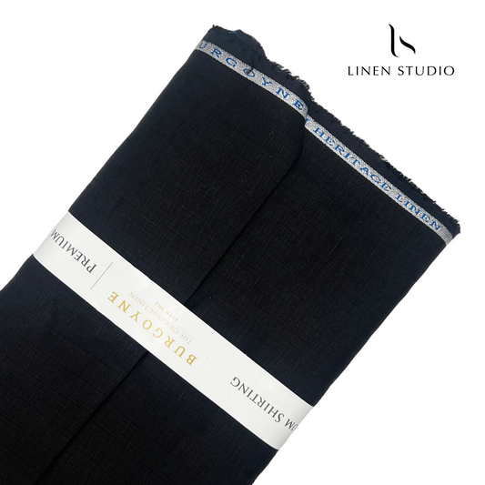 Jet Black Self Stripe - Pure Linen 70 Lea