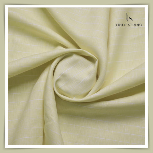 True Linen 60 Lea European Linen Shirting - Pale Yellow Stripes