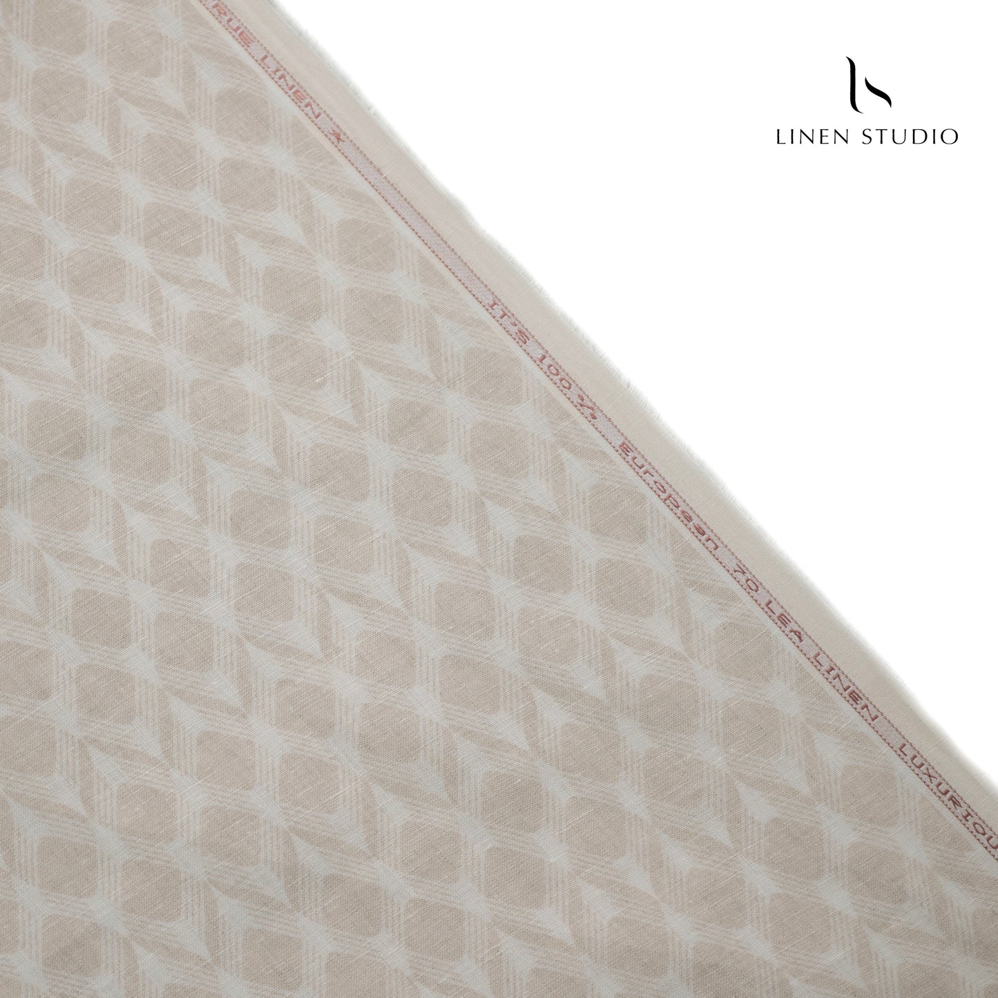 True Linen 60 Lea European Linen Printed Shirting - Natural Diamond