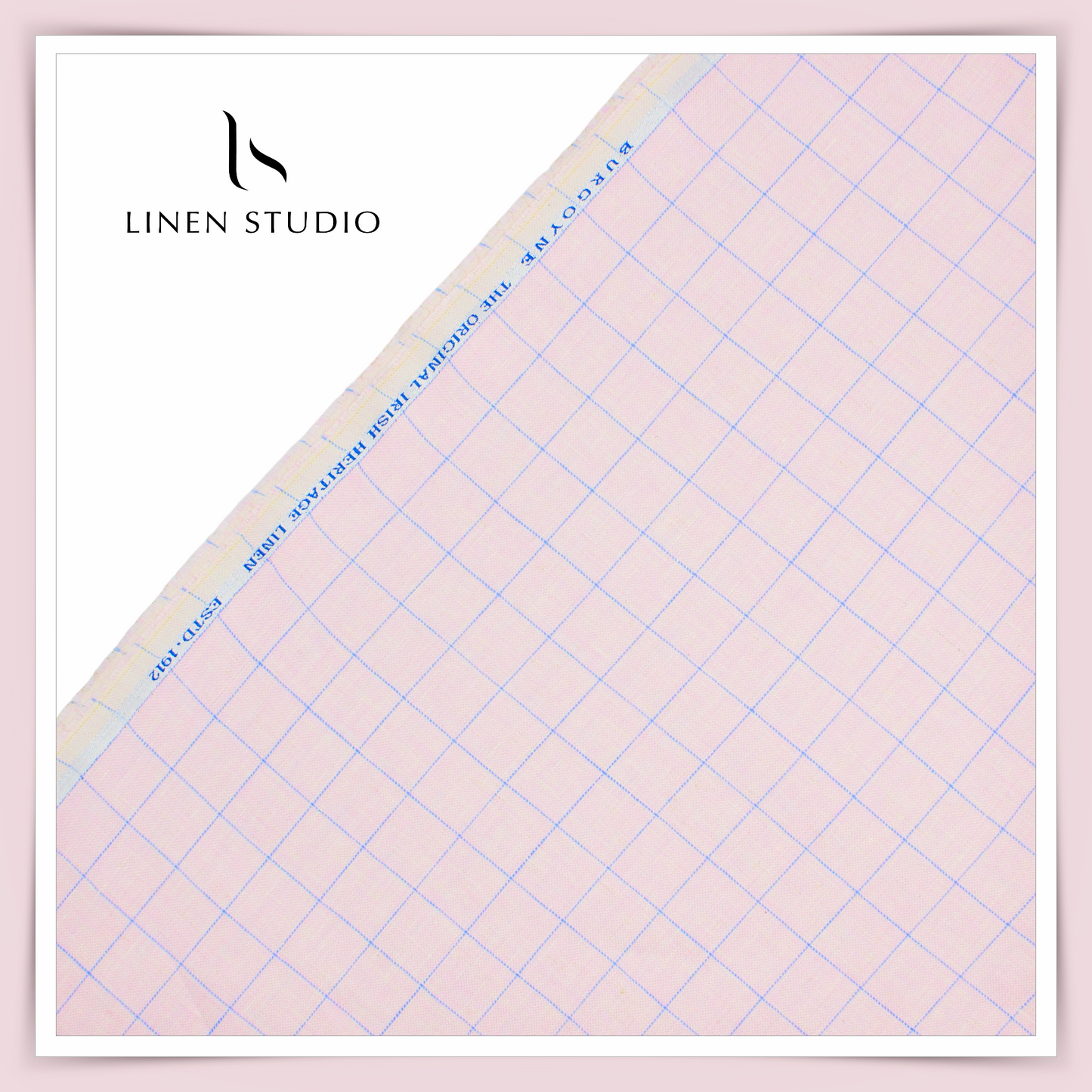 Burgoyne Pure Linen Checks Suiting - Pink with Blue