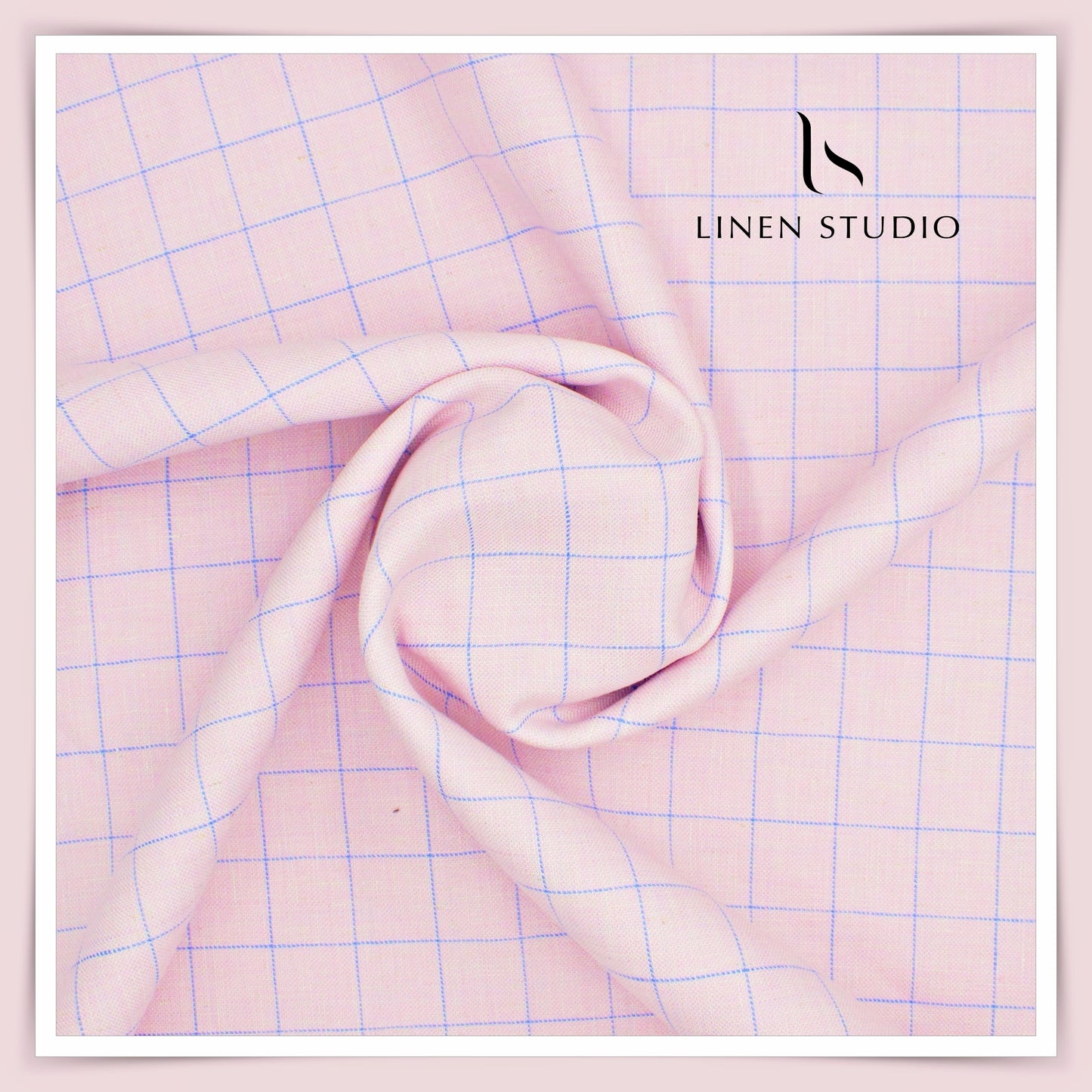 Burgoyne Pure Linen Checks Suiting - Pink with Blue