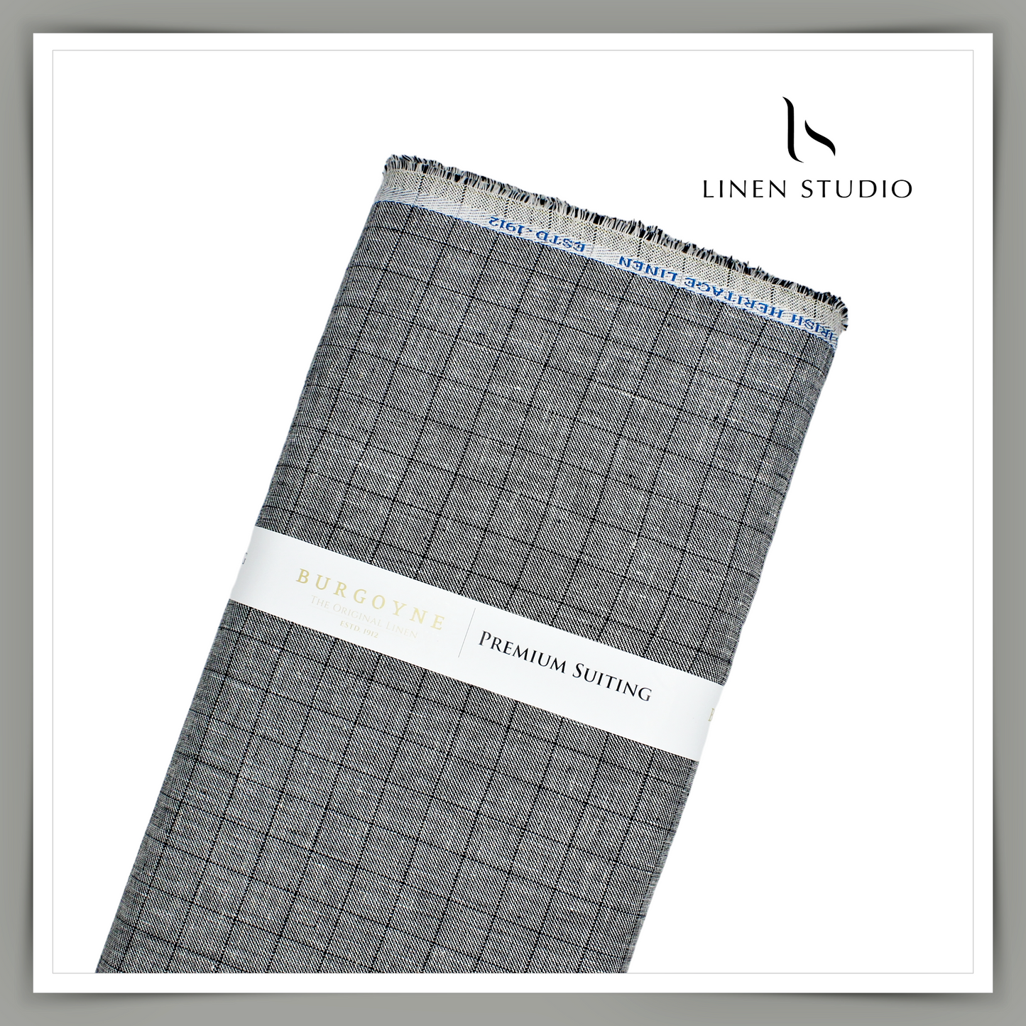 Burgoyne Pure Linen Checks Suiting - Grey with Black