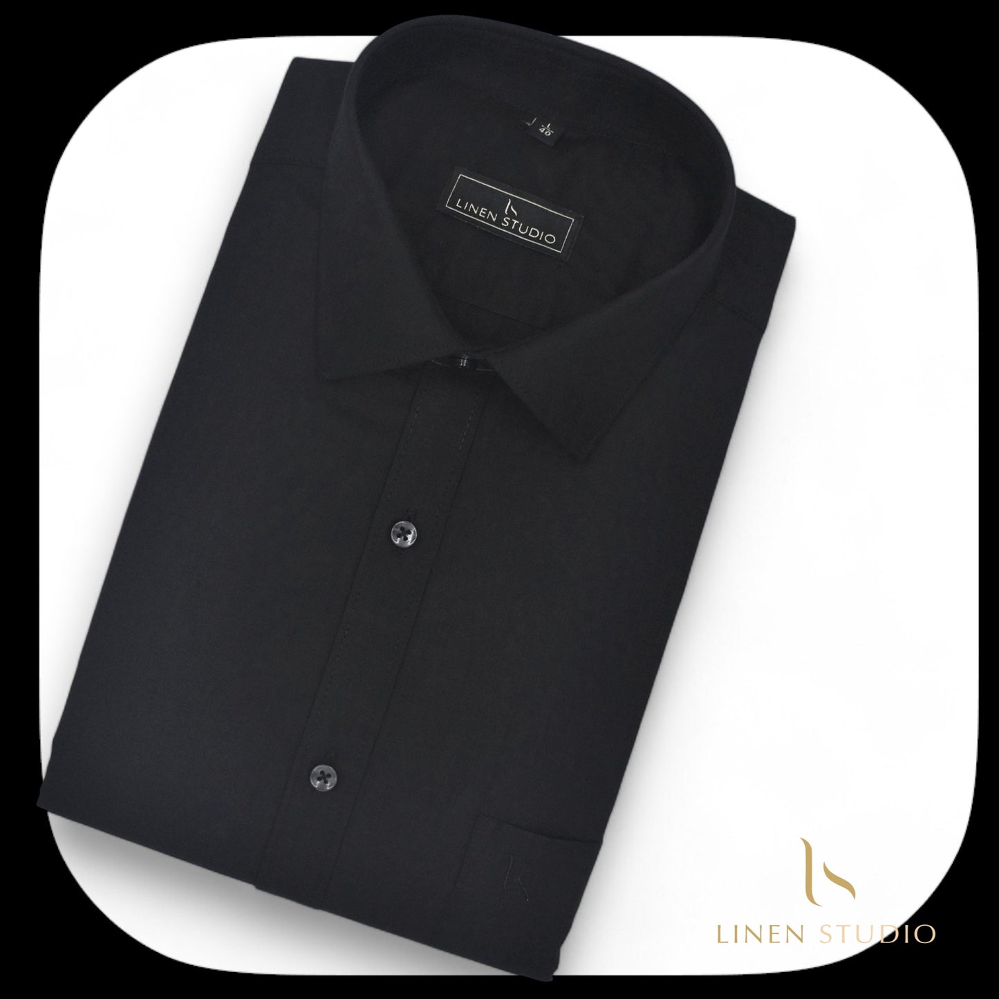 Pure Cotton 60's Count Plain Shirt - Jet Black - Linen Studio