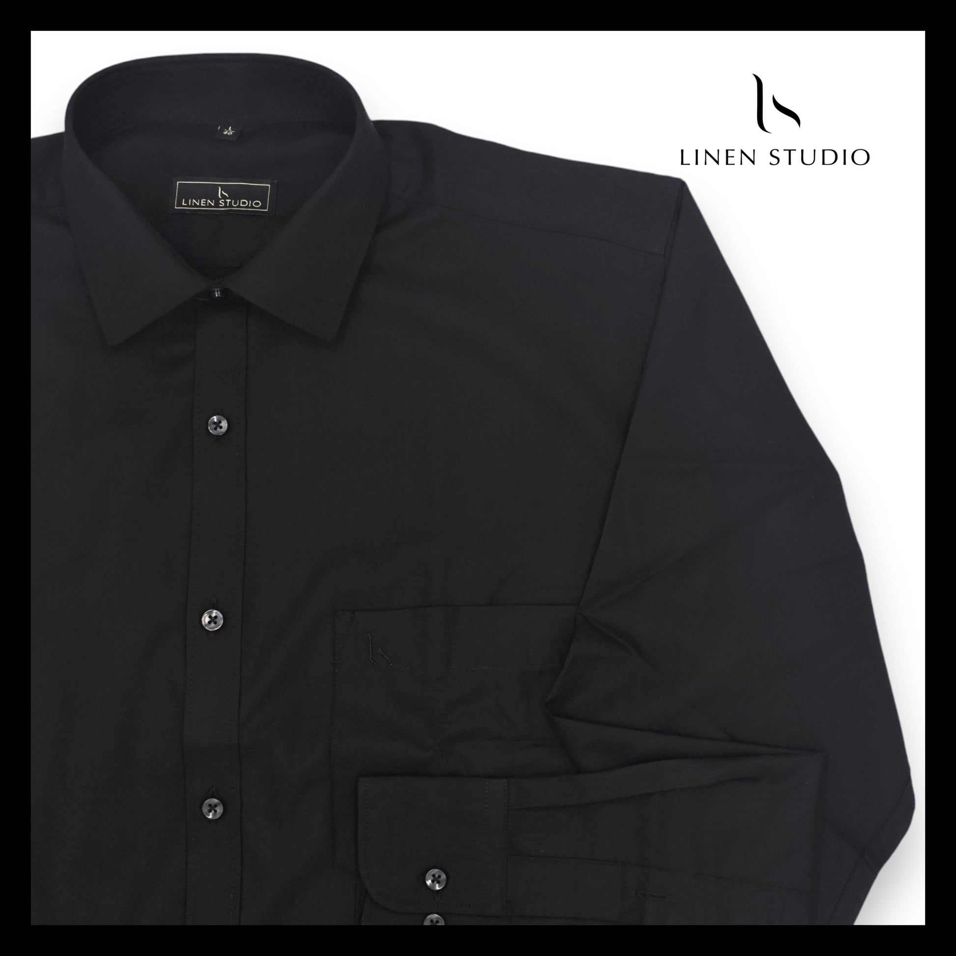 Pure Cotton 60's Count Plain Shirt - Jet Black - Linen Studio