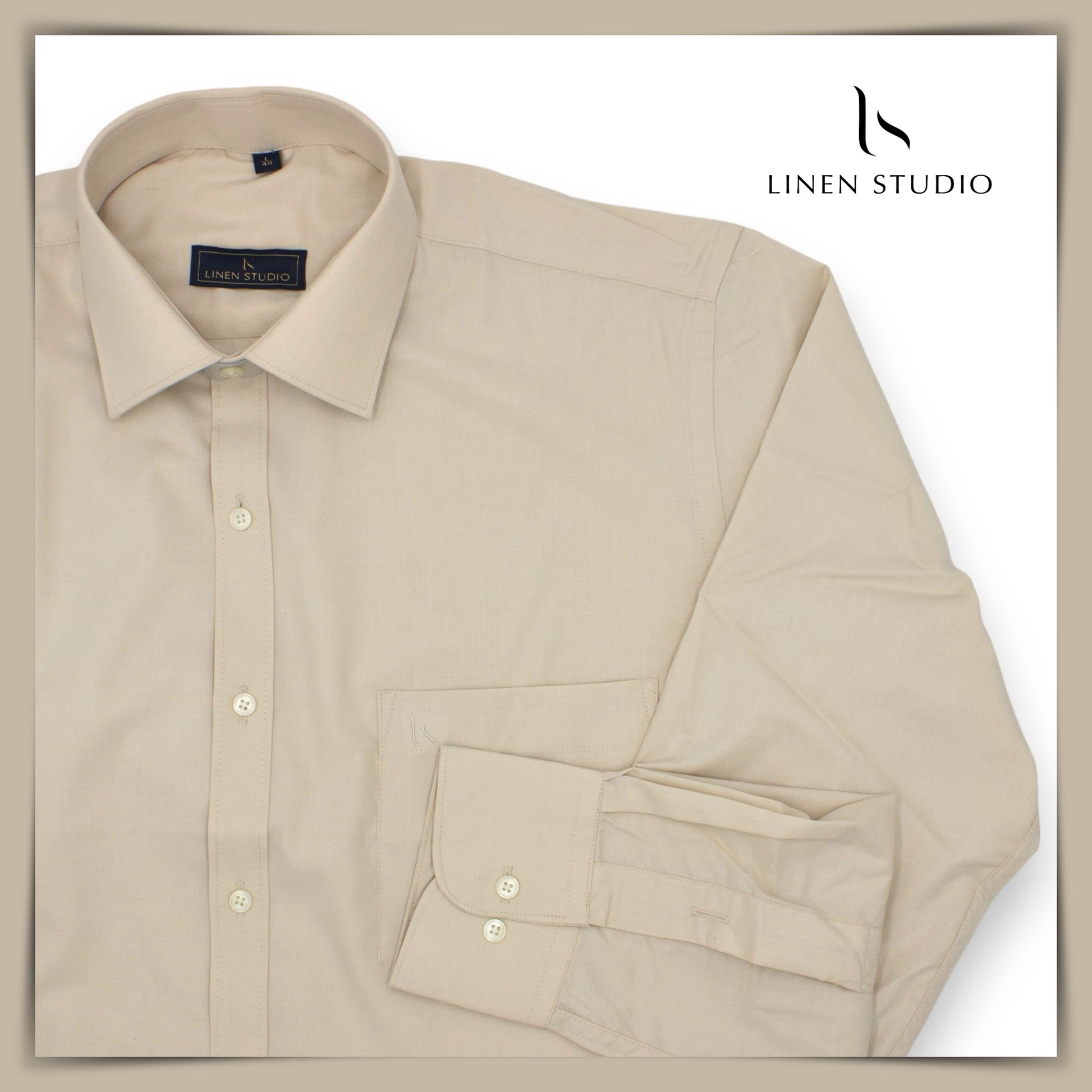 Pure Cotton 60's Count Plain Shirt - Beige - Linen Studio