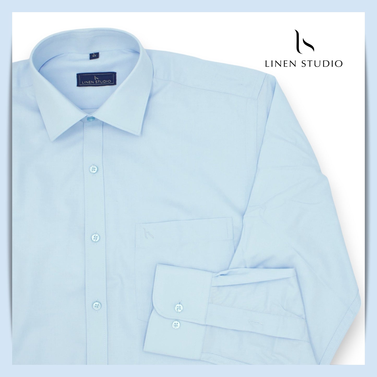 Pure Cotton 40's Count Plain Shirt - Sky Blue - Linen Studio