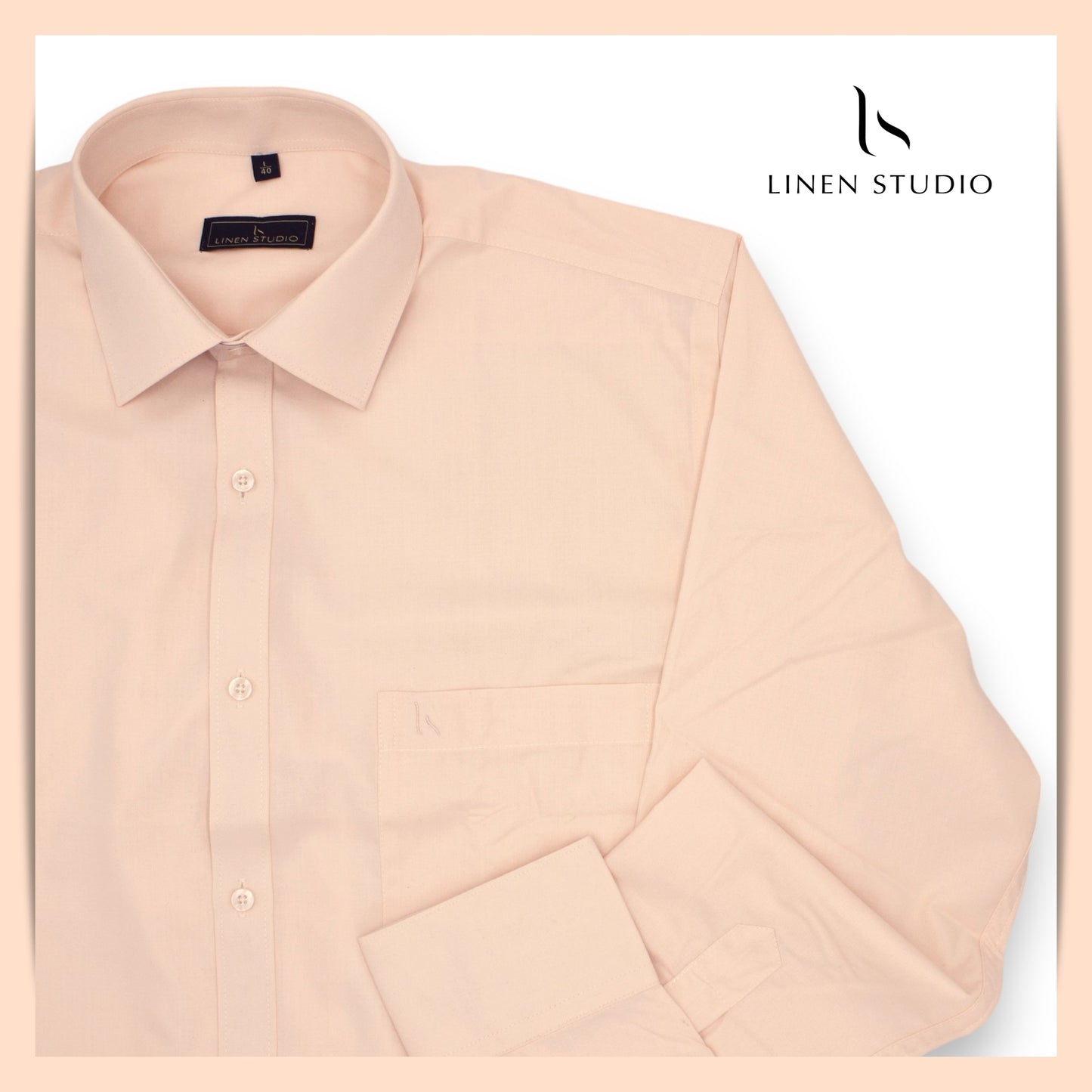 Pure Cotton 40's Count Plain Shirt - Pastel Orange - Linen Studio