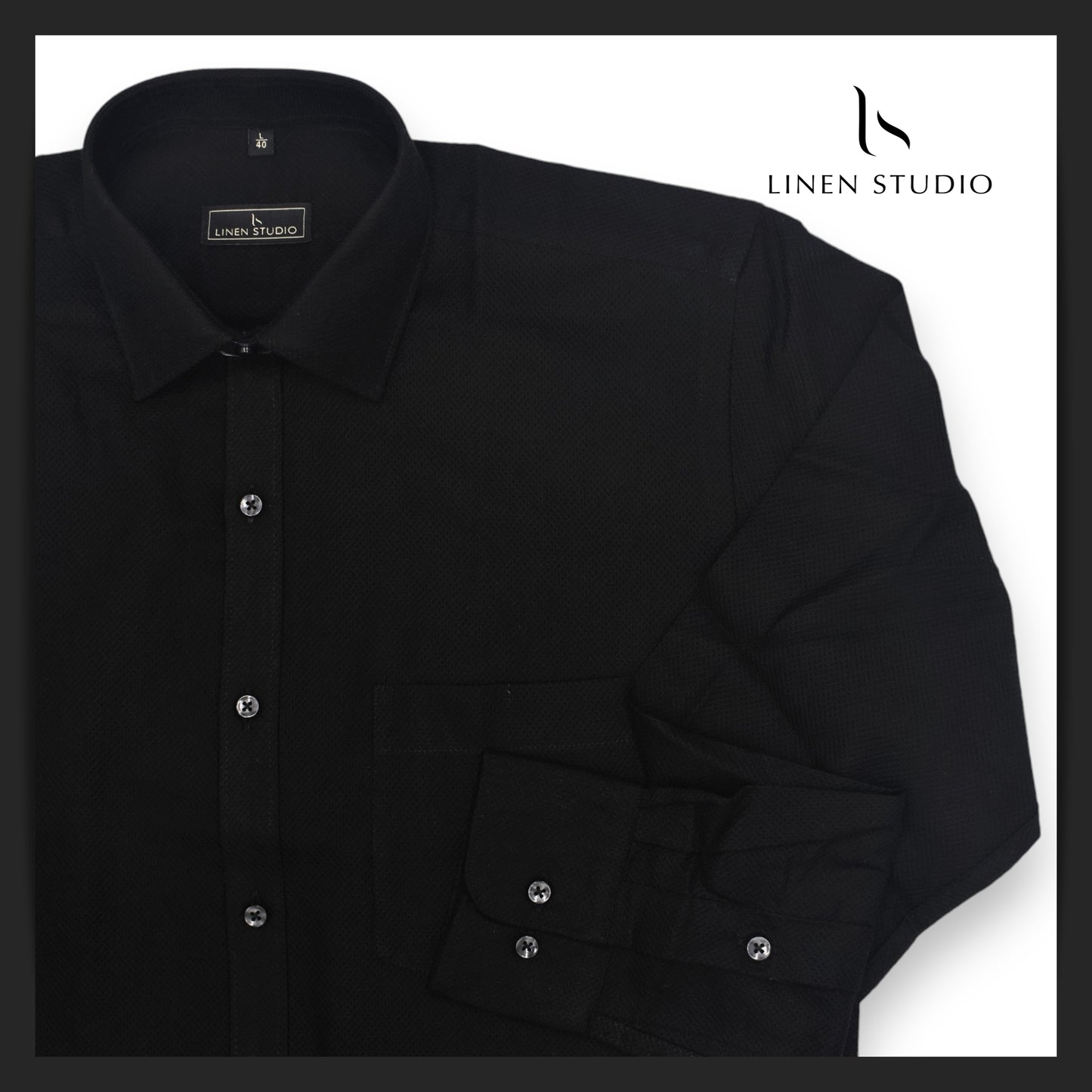 Pure Cotton Netted Dobby Black Shirt