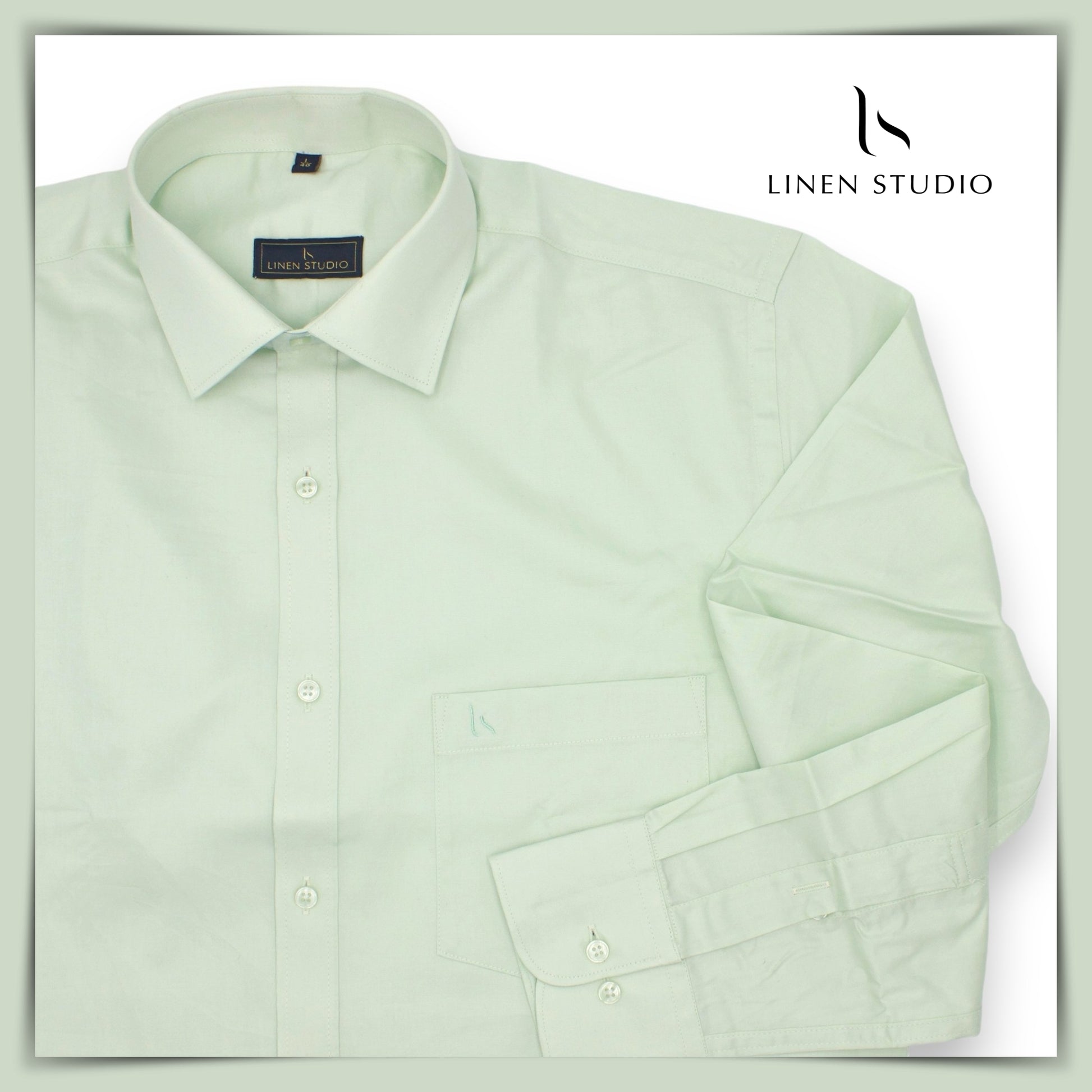 Pure Cotton 60's Count Plain Shirt - Sea Green - Linen Studio