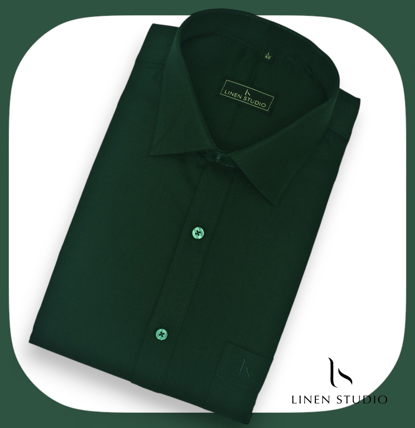 Pure Cotton 60's Count Plain Shirt - Emerald Green - Linen Studio