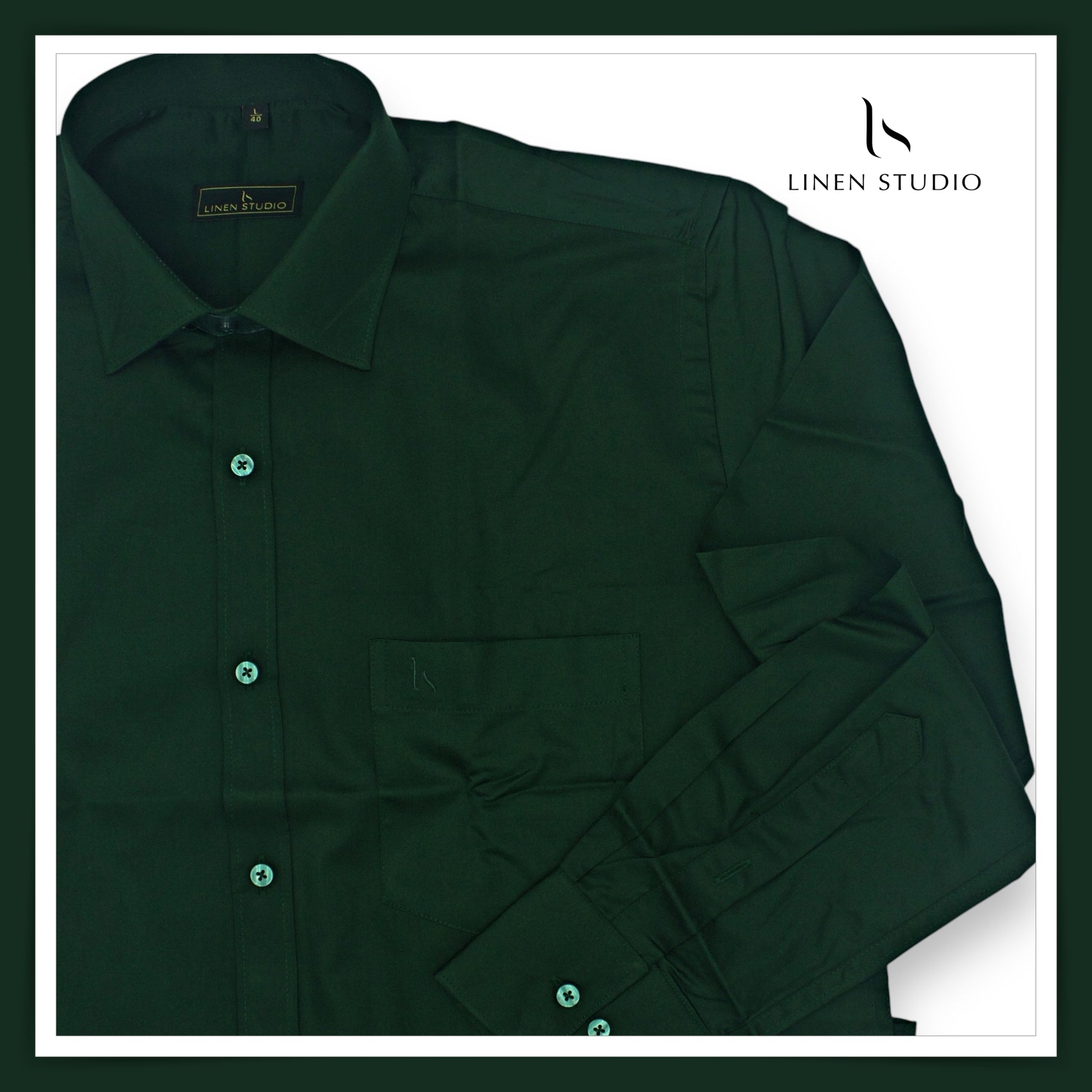 Pure Cotton 60's Count Plain Shirt - Emerald Green - Linen Studio