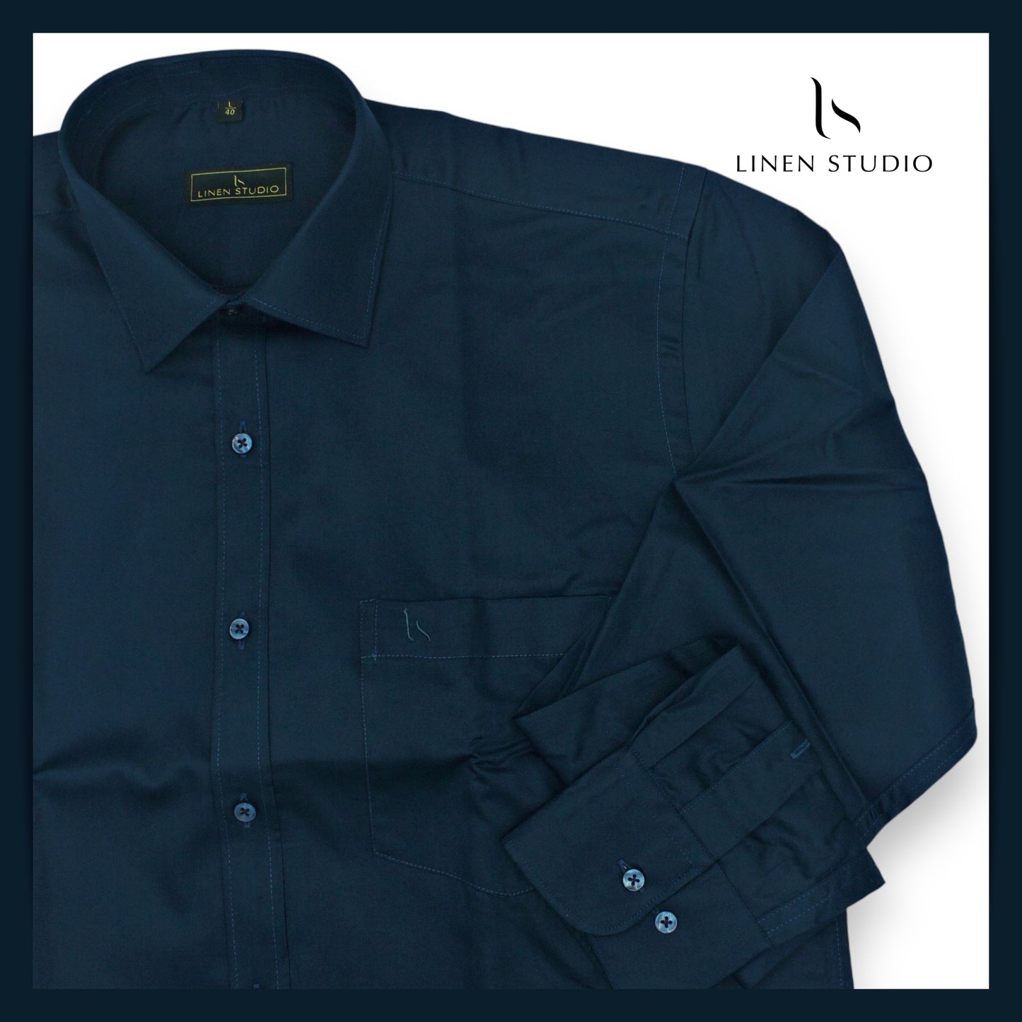 Pure Cotton 60's Count Plain Shirt - Prussian Blue