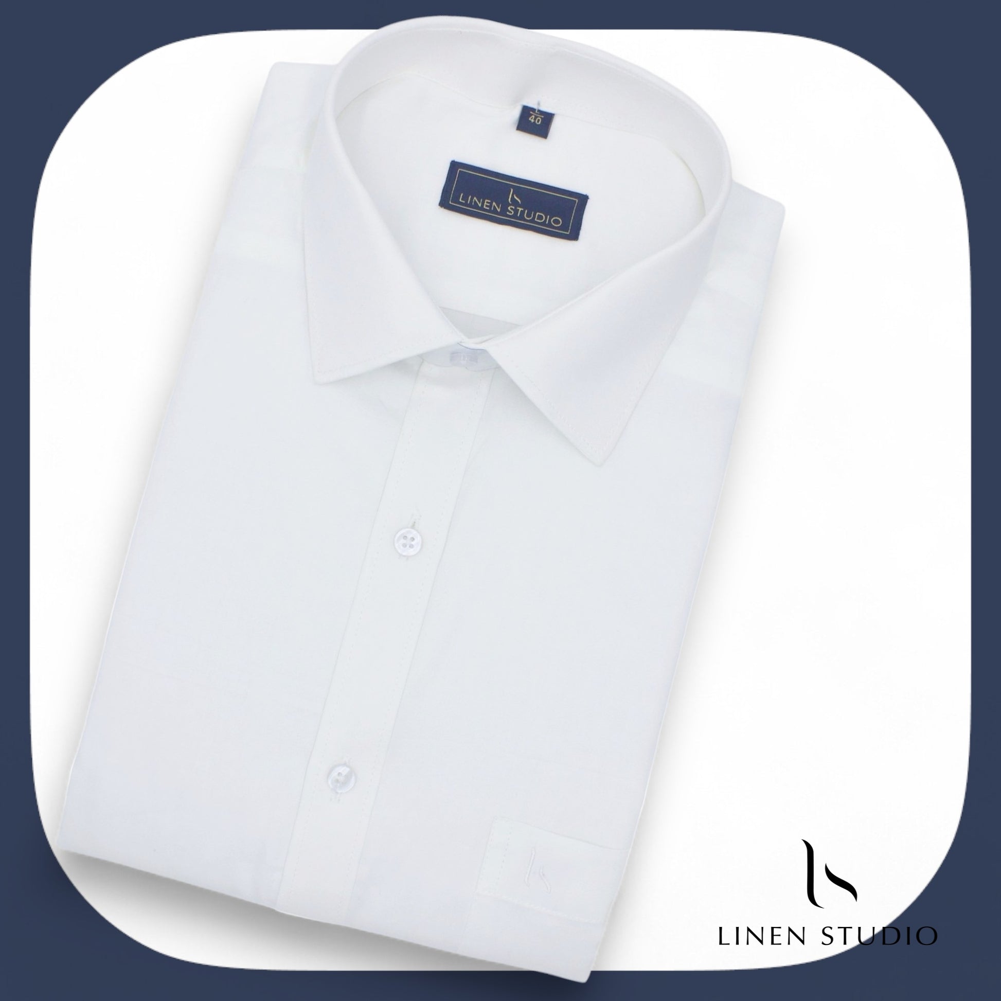 Pure Cotton 100's Count Plain Shirt -  Pure White - Linen Studio