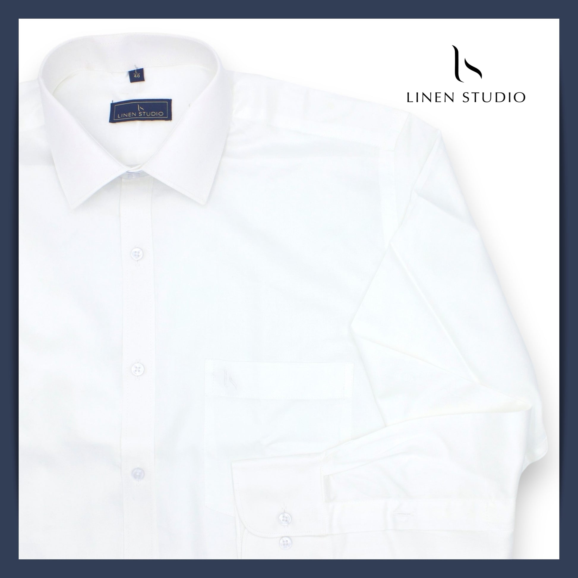 Pure Cotton 100's Count Plain Shirt -  Pure White - Linen Studio