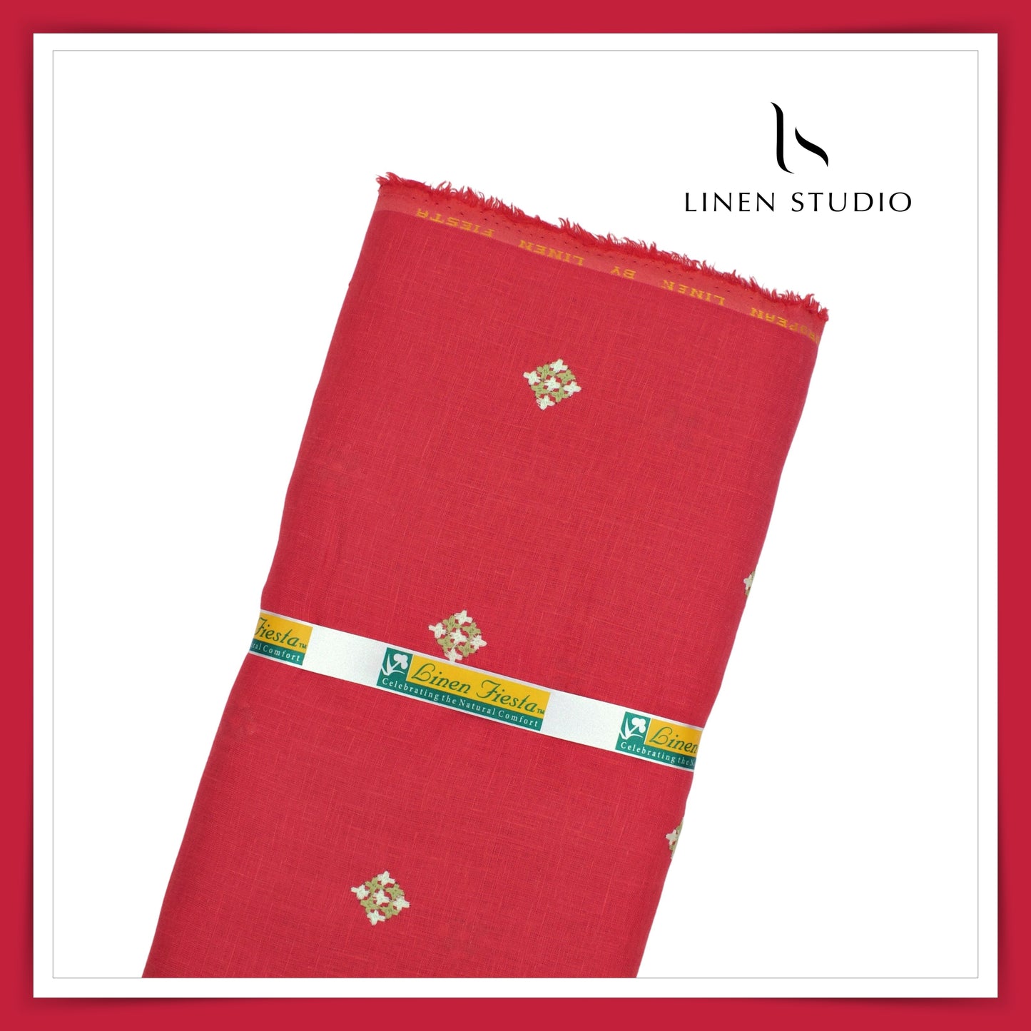 Premium Linen Embroidery - Laal