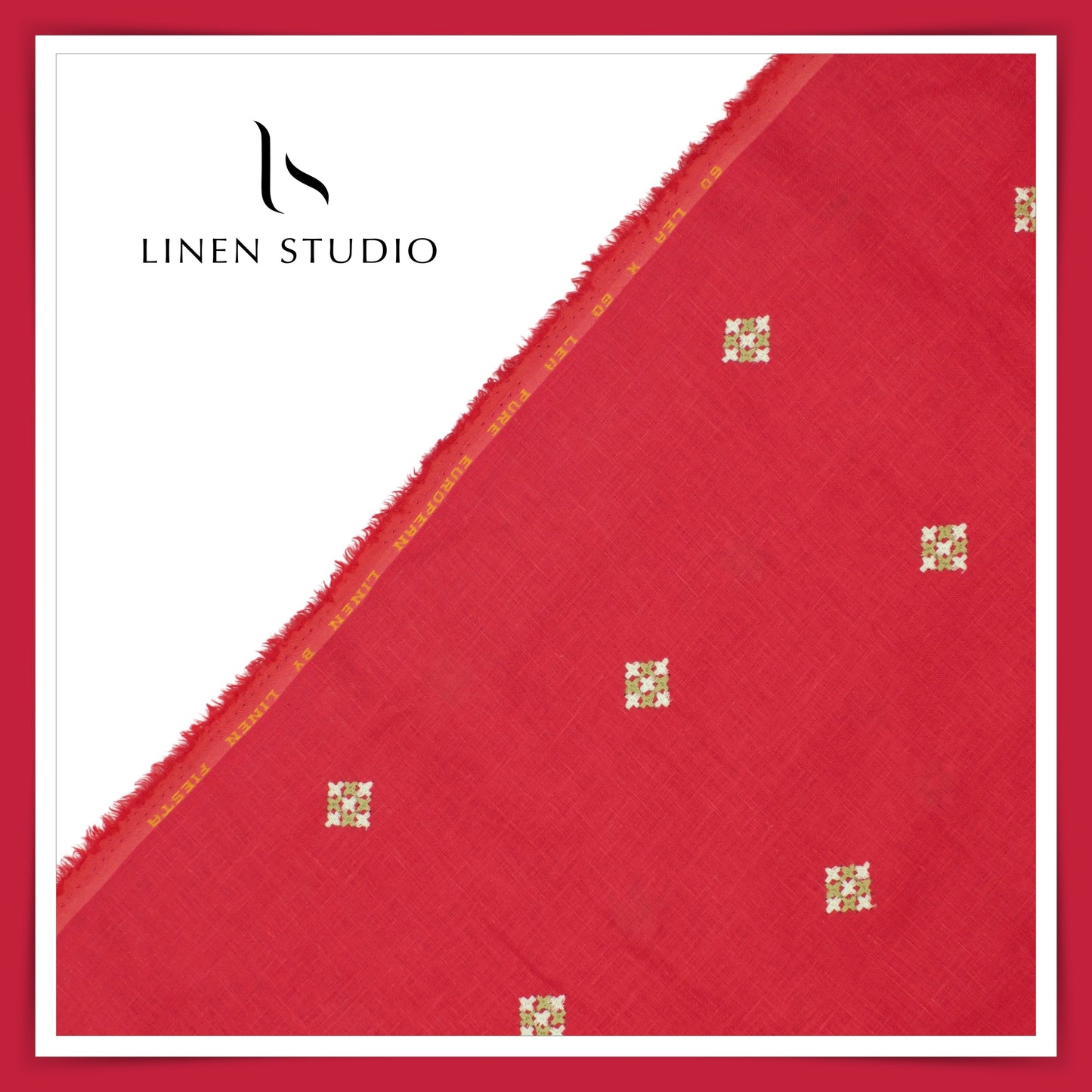 Premium Linen Embroidery - Laal