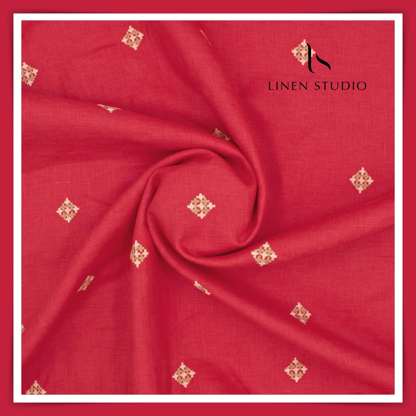 Premium Linen Embroidery - Laal