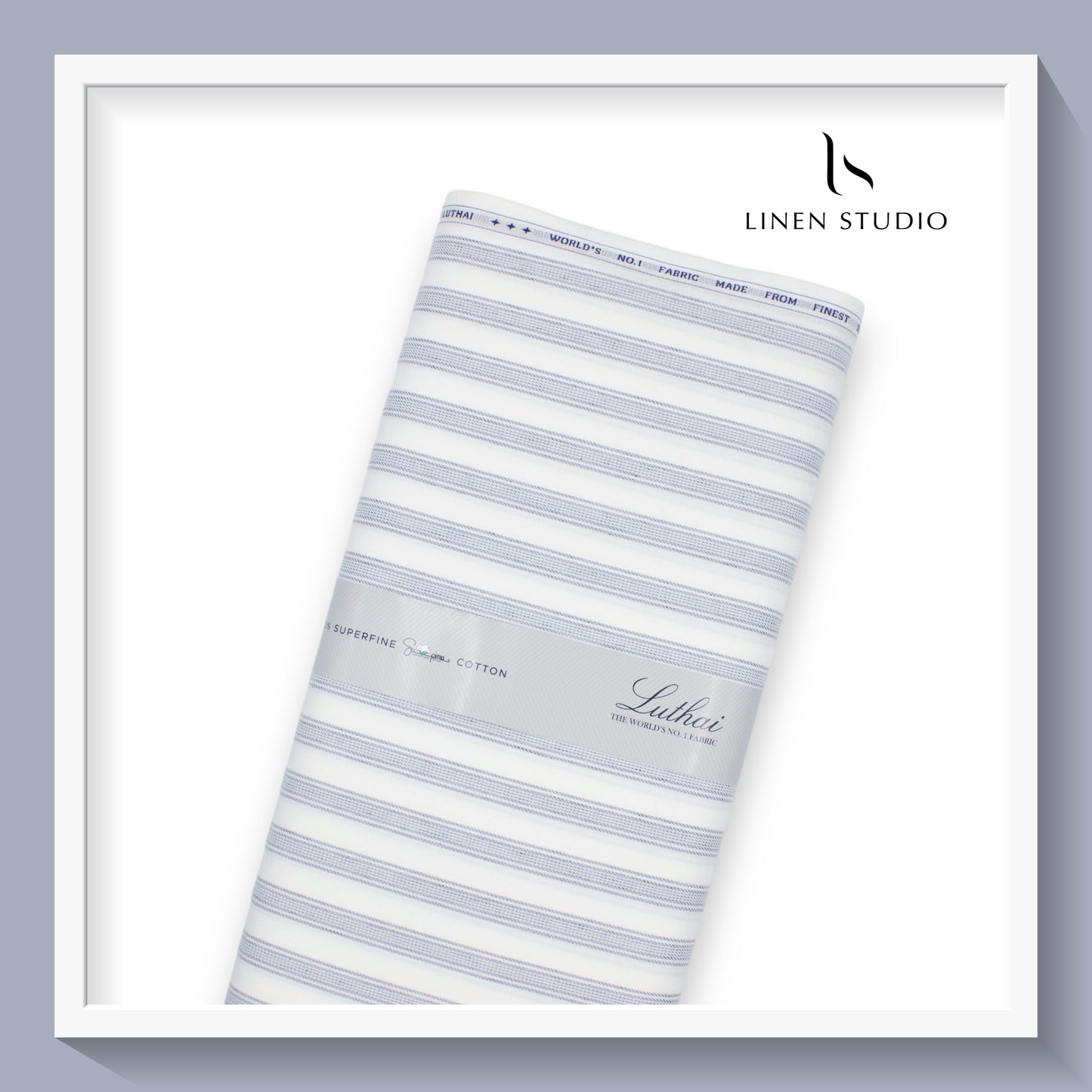 Luthai Supima Cotton White with Blue Fancy Stripes