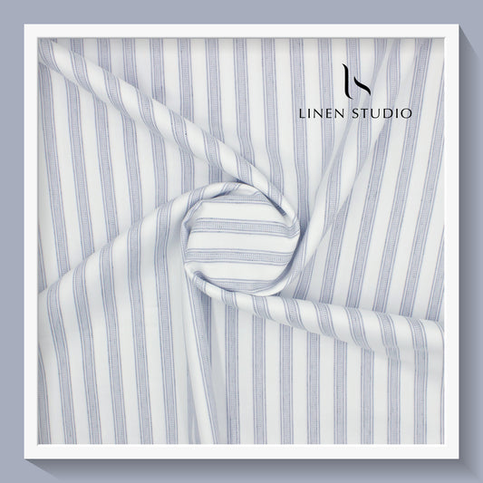 Luthai Supima Cotton White with Blue Fancy Stripes