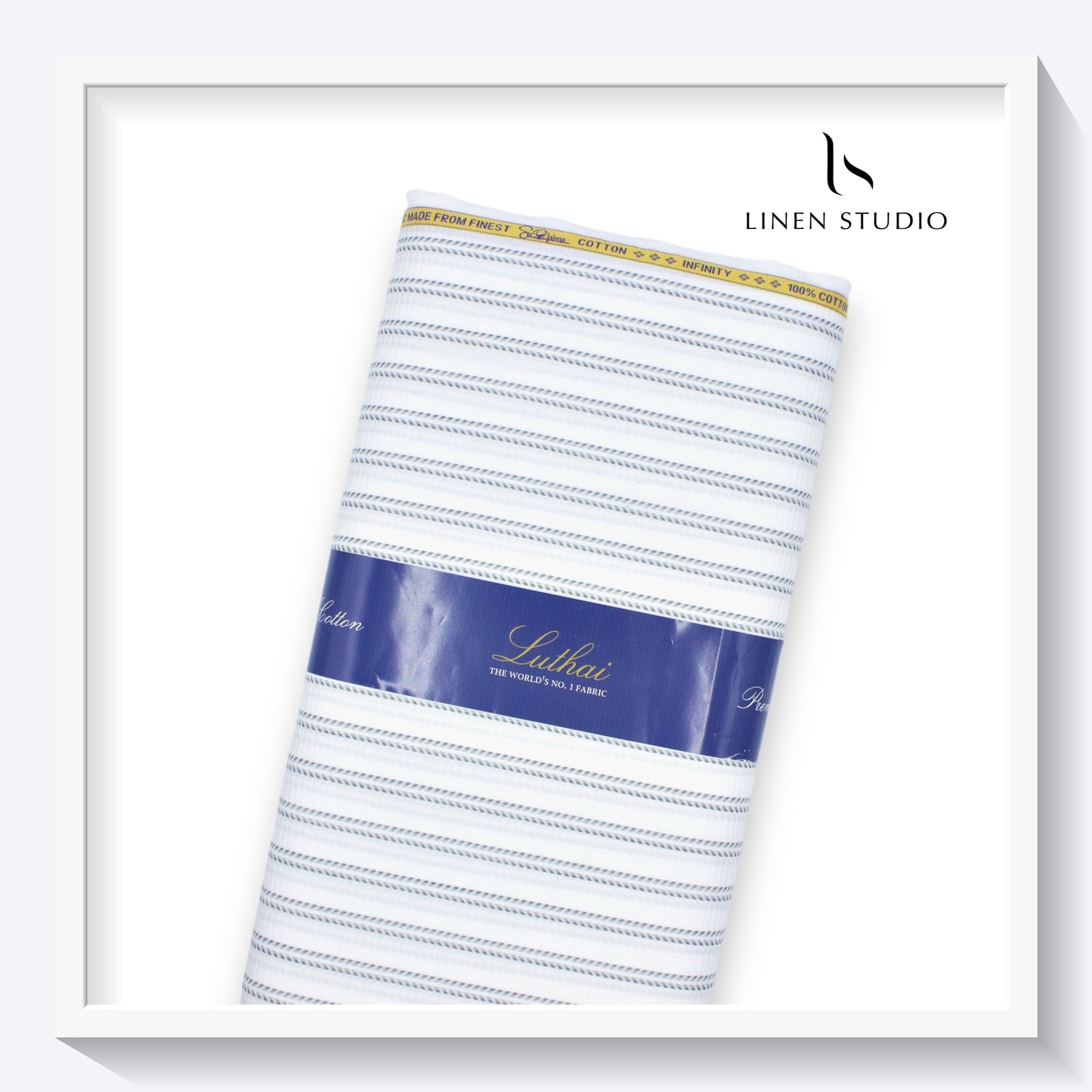 Luthai Infinity White Fancy Stripes with Texture - Supima Cotton (zoom in)