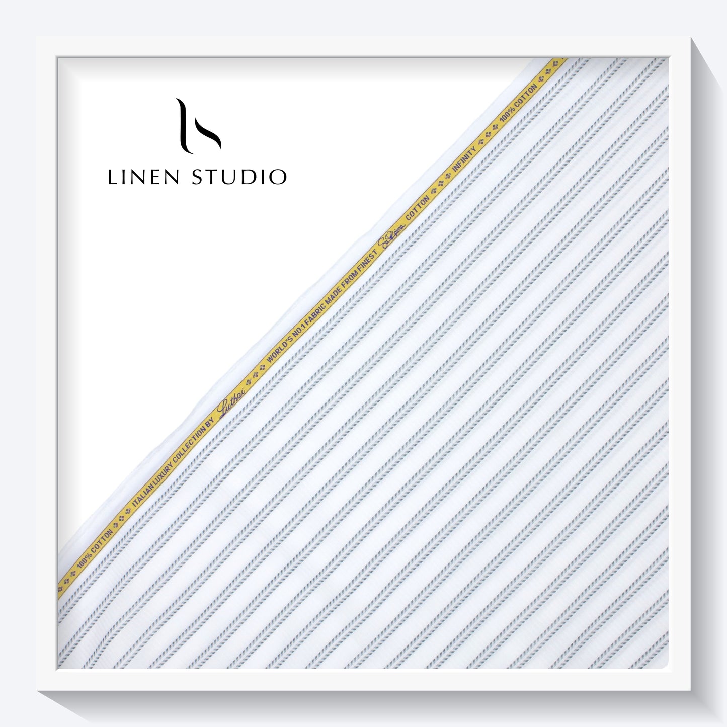 Luthai Infinity White Fancy Stripes with Texture - Supima Cotton (zoom in)