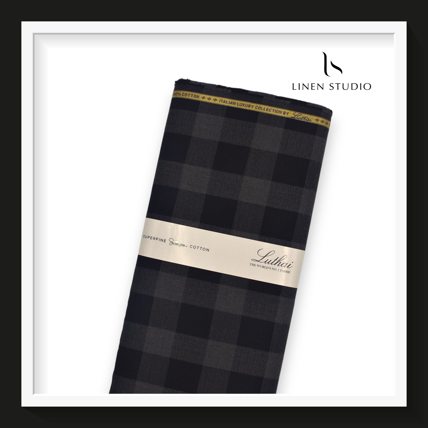 Luthai Jacquard - Supima Cotton - Black Checks (zoom in) (Copy)