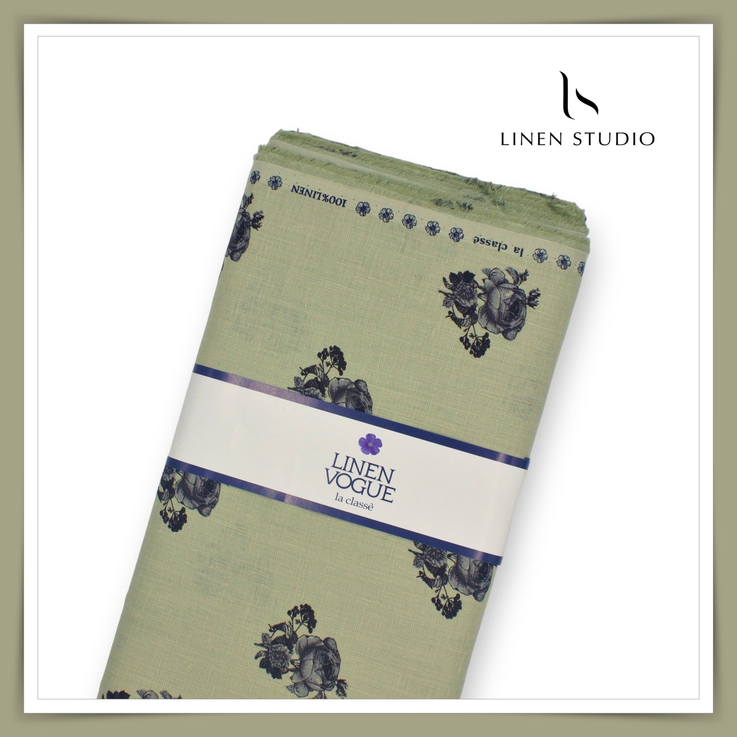 Linen Vogue 60 Lea Printed Shirting - Green Rose