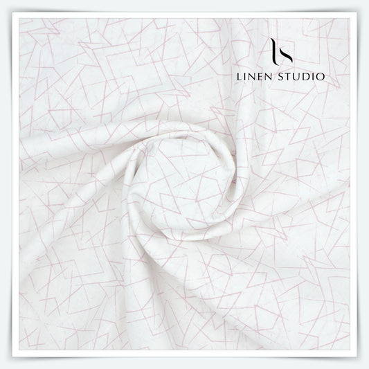 Linen Vogue 60 Lea Printed Shirting - White Abstract