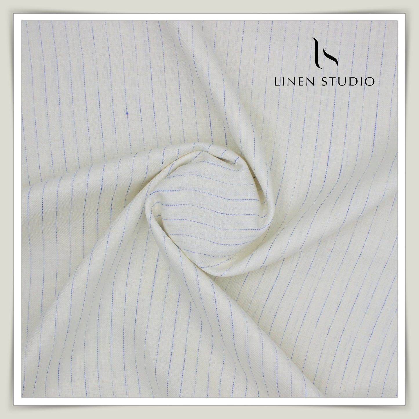 Linen Vogue 70 Lea Shirting - Off White with Blue Stripes