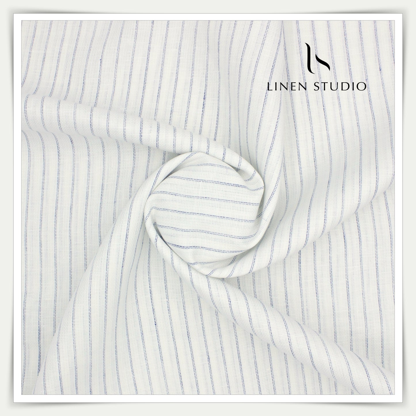 Linen Vogue 70 Lea Shirting - White with Blue Stripes