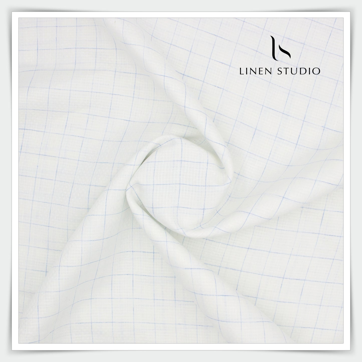 Linen Vogue 70 Lea Shirting - White Dobby Blue Checks (zoom in)