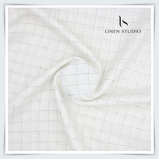 Linen Vogue 70 Lea Shirting - White Dobby Black Checks (zoom in)