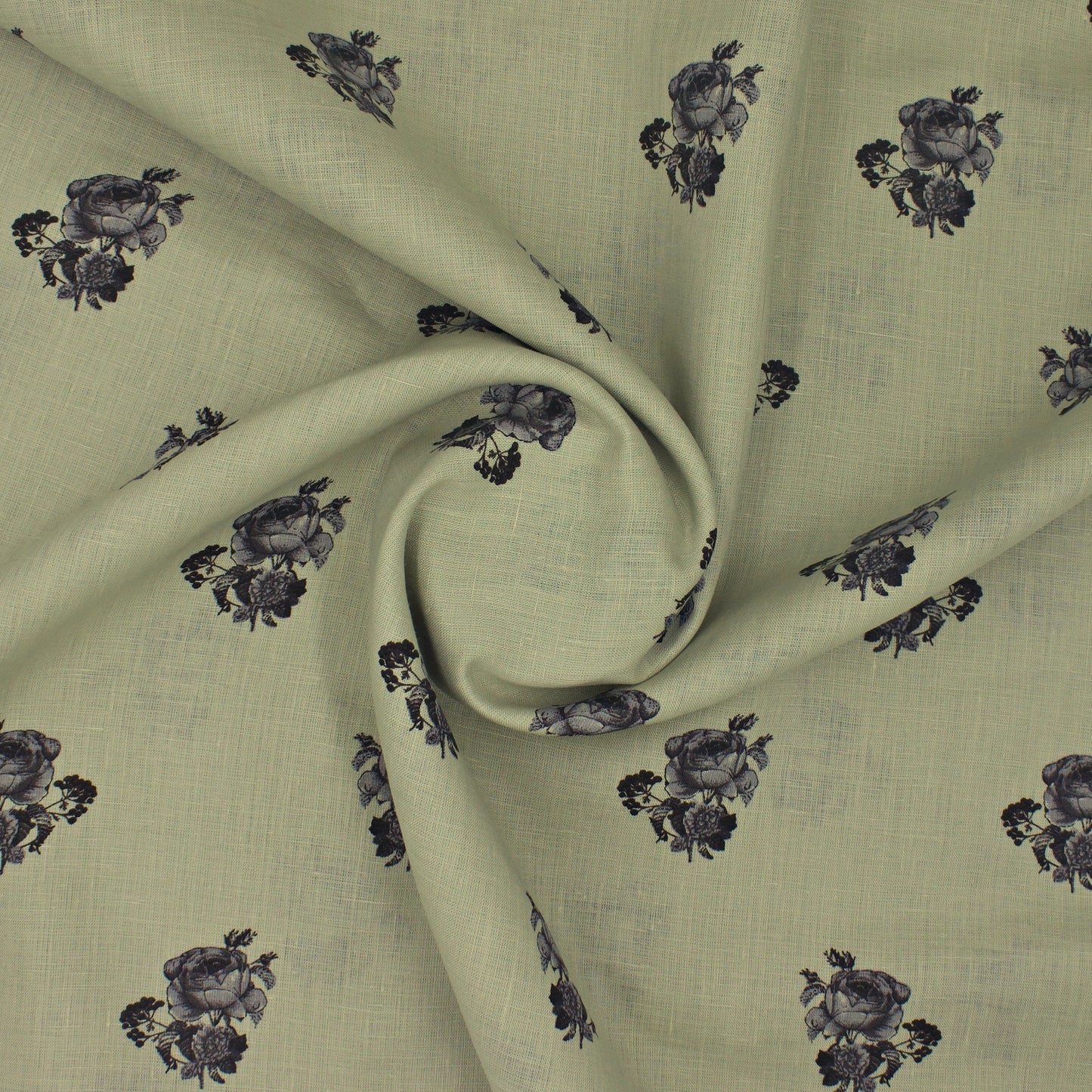 Linen Vogue 60 Lea Printed Shirting - Green Rose