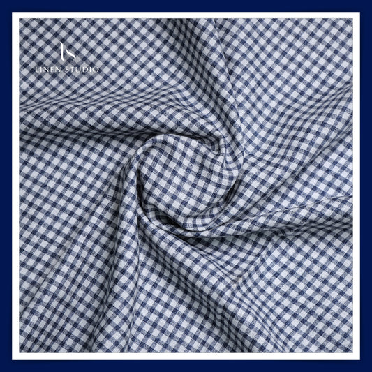 Premium Twill Shirting 60 Lea - White and Blue Checks (zoom in)