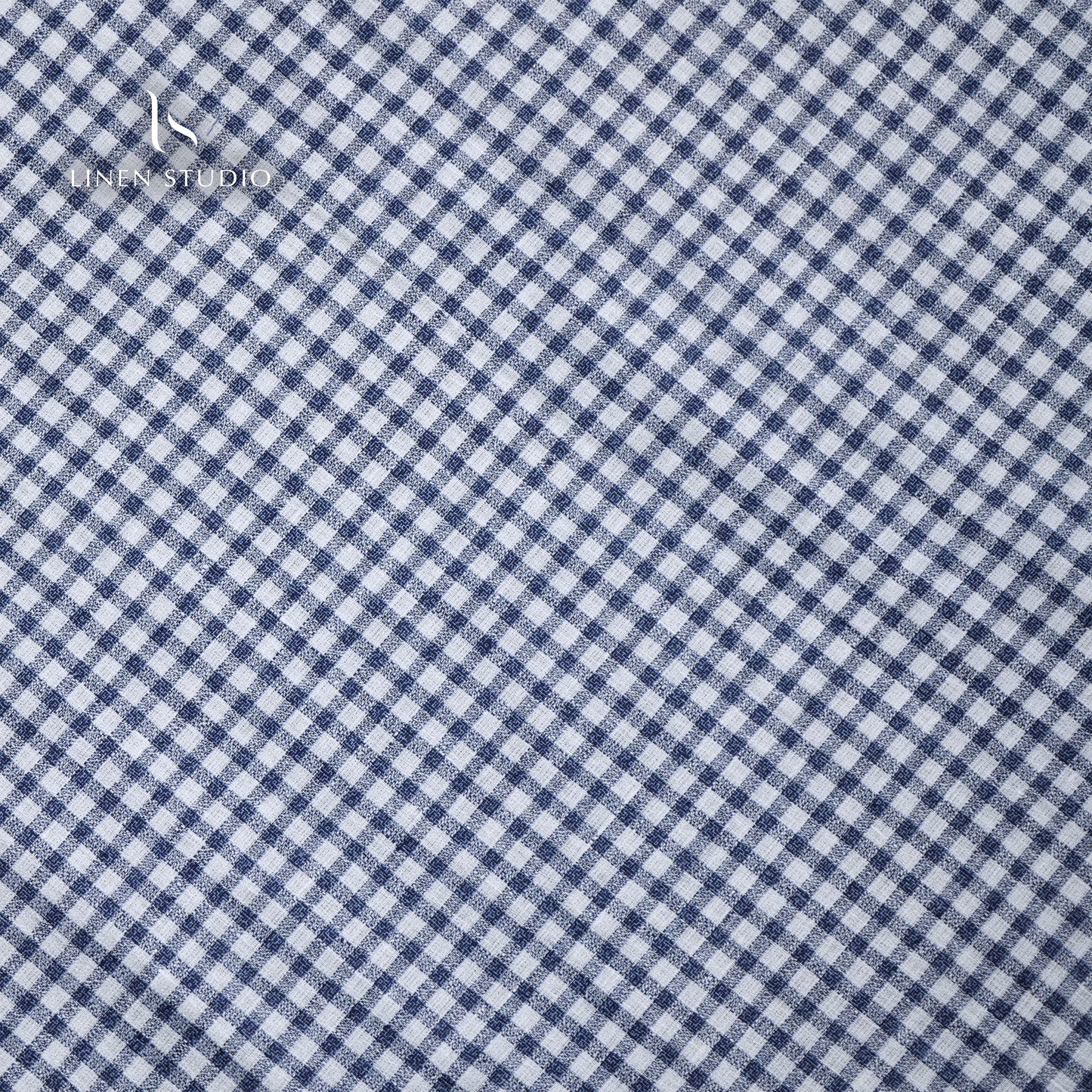 Premium Twill Shirting 60 Lea - White and Blue Checks (zoom in)